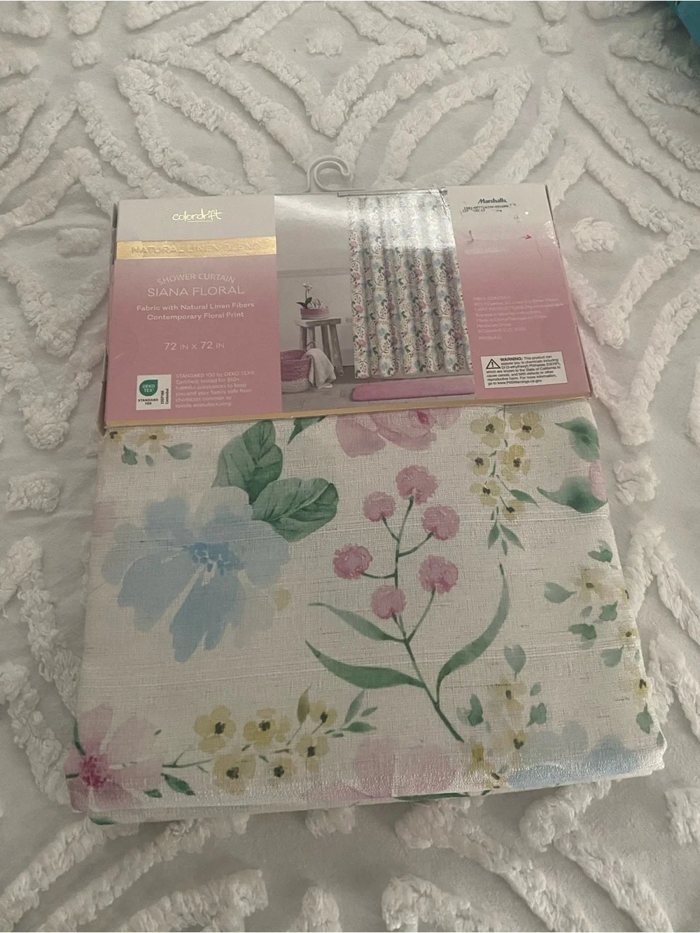 Natural Linen Blend Floral Shower Curtain - ColorDrift, Pink Floral.